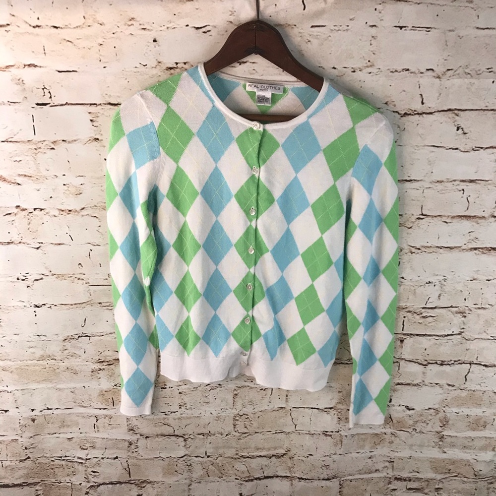 Real Clothes Argyle Button Up Cardigan